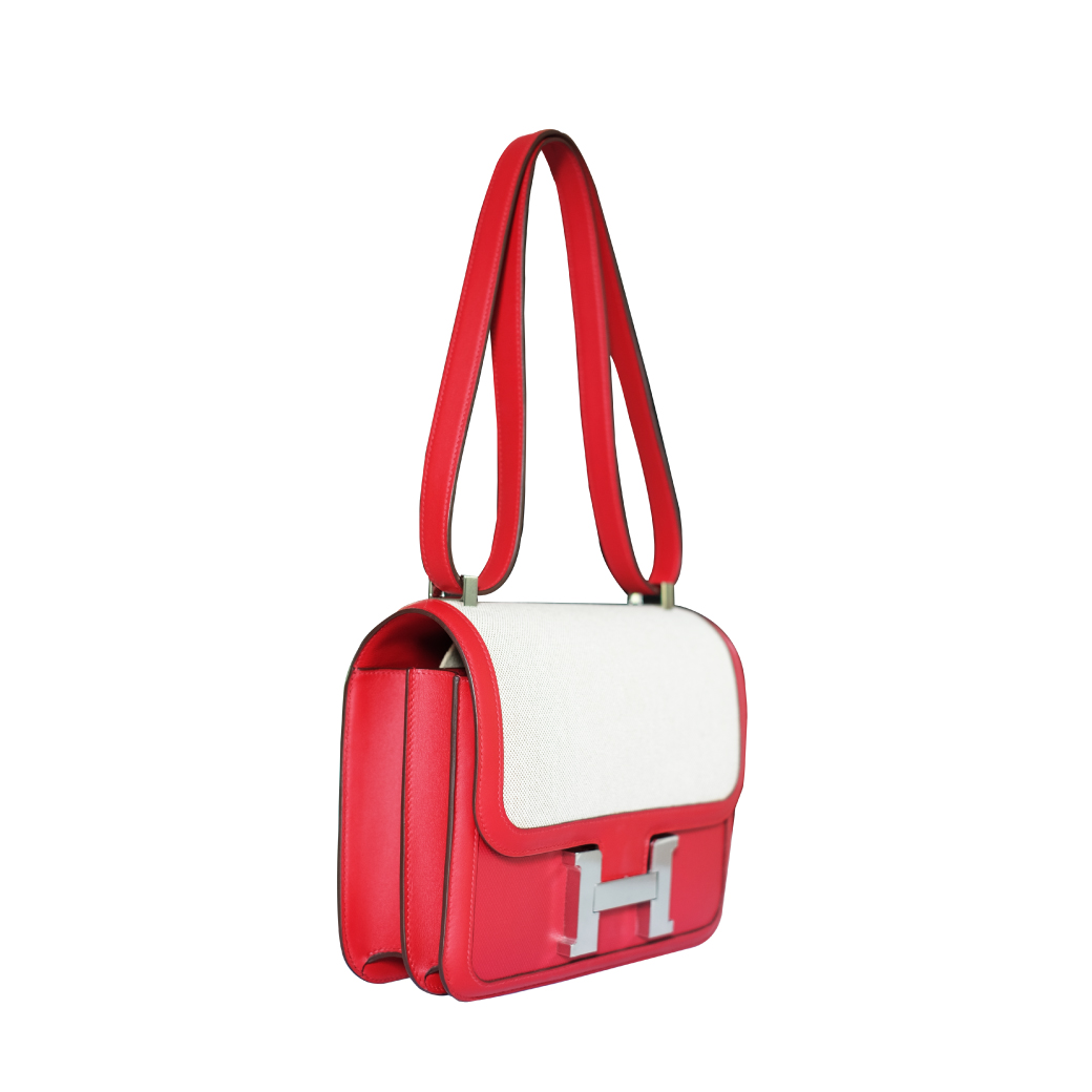 Sold at Auction: Hermes Rouge Swift Leather and Toile H Berline Constance